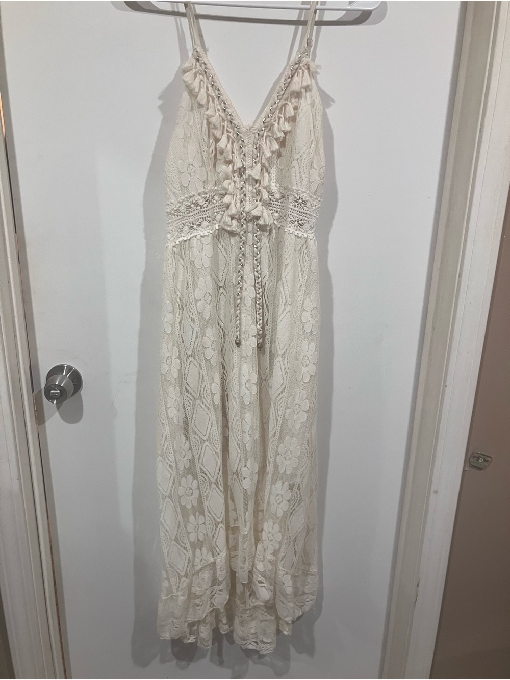 Boho Lace Spaghetti Strap Dress - Cream - Picture 3 of 8